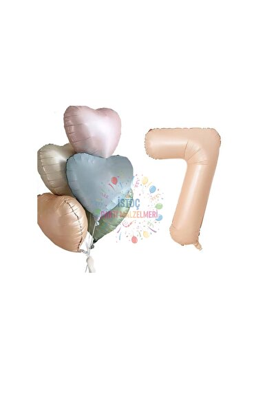 İSTOÇ PARTİ Sand Beige Number and Heart Foil Balloon Set Age 7