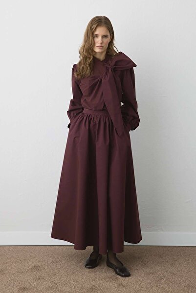 Hooopstore Premium Bow Detail Poplin Burgundy Shirt