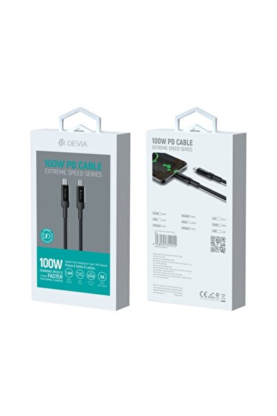 Devia Cablu USB-C la USB-C, 1,5 m, 100W, Negru