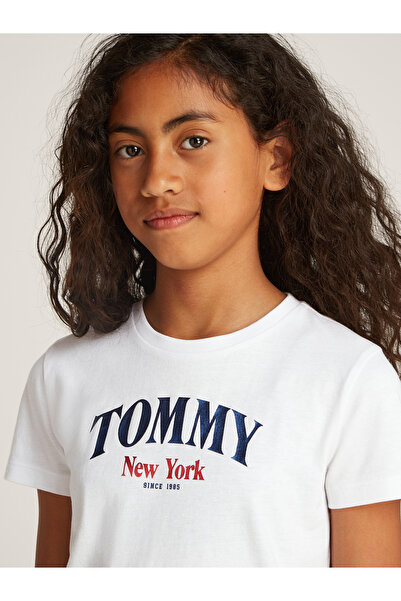 Tommy Hilfiger Girls White Varsity Regular Fit Crew Neck T-Shirt