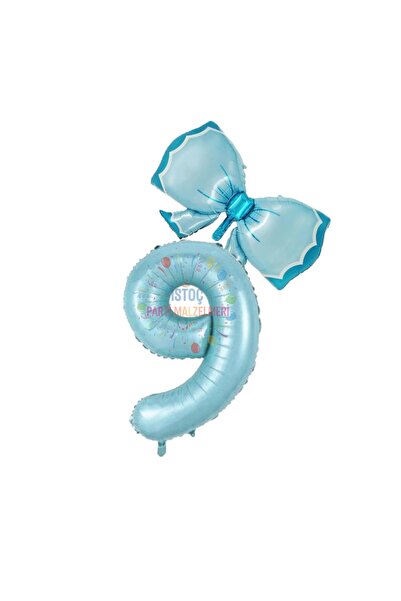 İSTOÇ PARTİ Blue Number Bow Foil Balloon Set Age 9