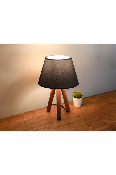 Storish Jarin Kumaş Başlık Masa Lambası Abajur Ahşap Antrasit