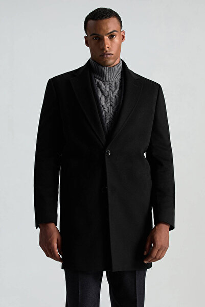 Hemington İtalyan Saf Yün Siyah Palto