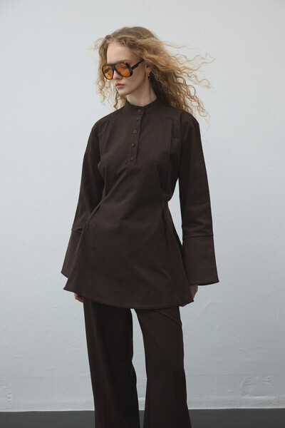 KUAD Bitter Brown Flared Gabardine Tunic