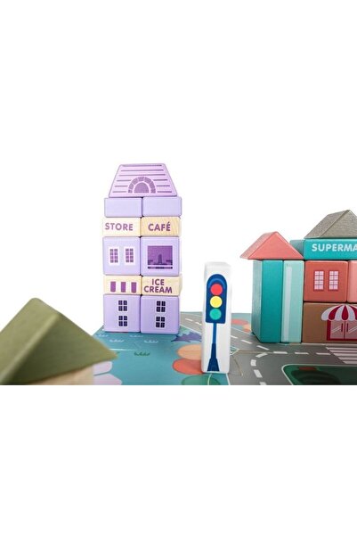 Glow Goods My Colorful City Children's Building Set, Colorful Wooden Cubes, 115 Elements