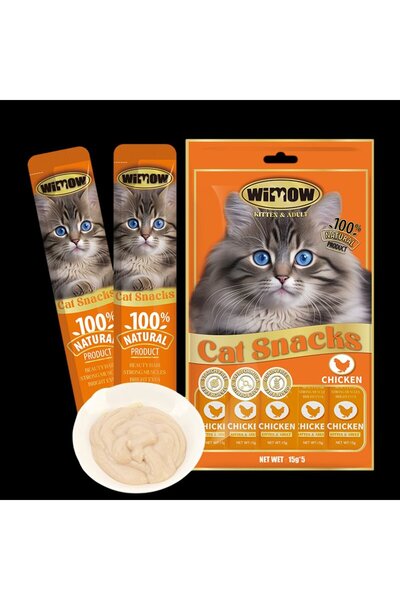 wimow Cat Treats, Chicken Flavor, Adult Cat, 5 Pack, 0.5 oz Each, High Protein Cat Food, Stripe Shap