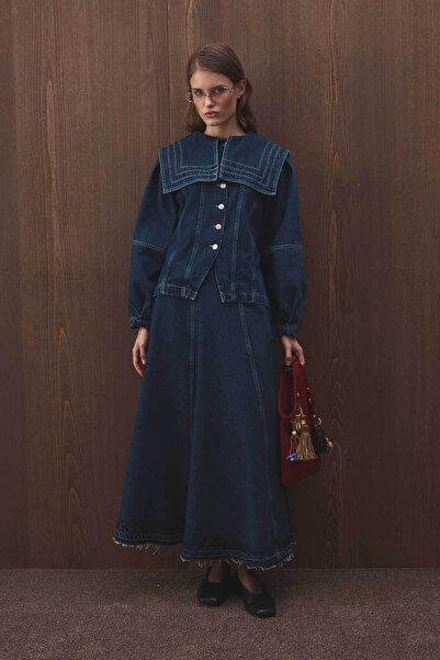 Hooopstore Fusta albastră din denim cu decupaje