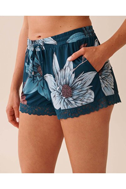 La Vie en Rose شورت بطبعة أقحوان من ألياف معاد تدويرها مع حواف دانتيل