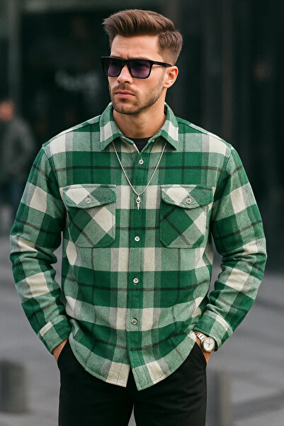 COMBİNE MİCHAİL Мъжка дебела зелена риза в голям размер