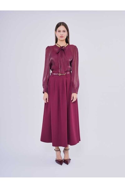 SERPİL Kemer Detaylı Pileli Uzun Kadın Etek 51098