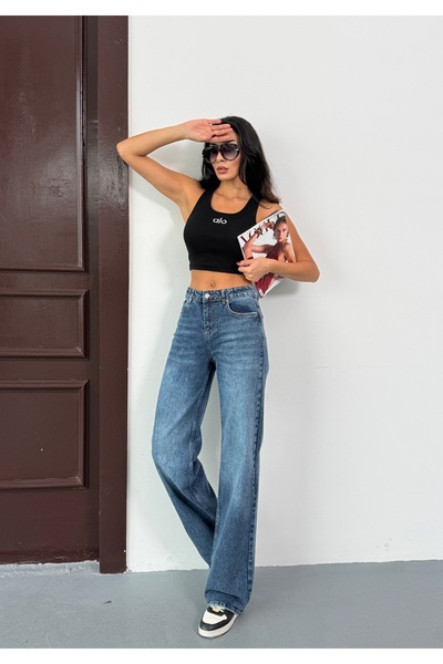 NOA LİNE N74 Wide Leg Blue Women's Jeans