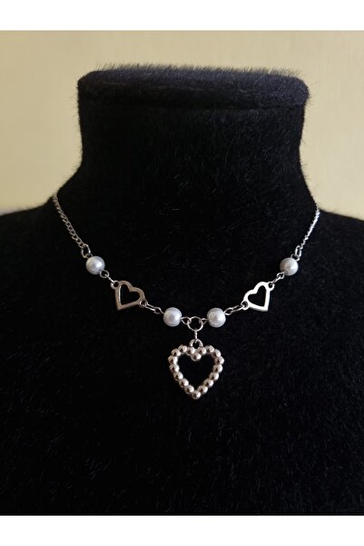 glactuca craft Pearly Heart Chain Necklace Y2K