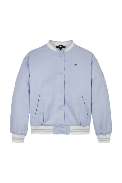 Tommy Hilfiger Girls Breezy Blue Cotton Relaxed Back Logo Varsity Jacket