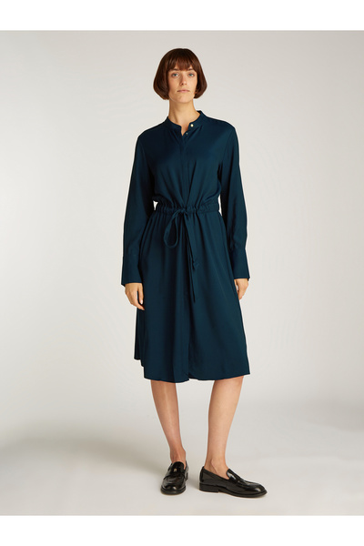 Tommy Hilfiger Women Dark Night Navy Soft Vis Collarless Midi Shirt Dress
