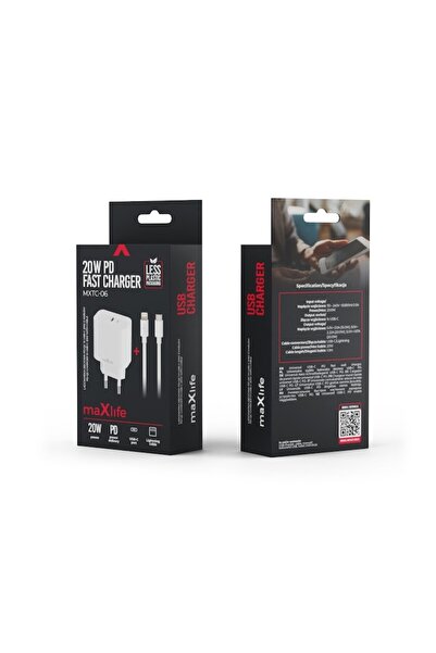 RADIONAT MaXlife MXTC-06-20C PD QC Charger 1x USB-C 20W White + USB-C to Lightning Cable 20W