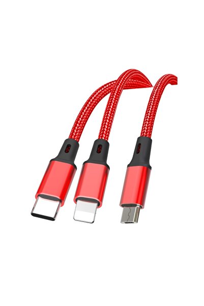 Xo NB173 3-in-1 USB Cable - Lightning + USB-C + Micro USB, 1.2 m, 4A, Red