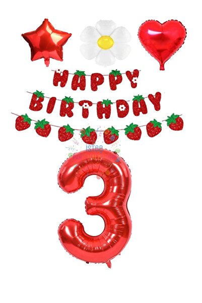 Generic Brand Strawberry Themed 3 Year Birthday Party Set