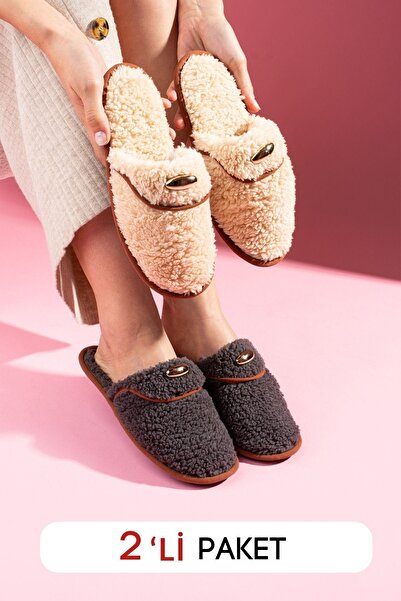 FUGA MODA Evelis Πακέτο 2 ζευγαριών Παντόφλες για το σπίτι Παντόφλες προστίμων Παντόφλες χειμερινού τύπου Παντόφλες που δεν κουνούν τον ήχο Ελαφριά σόλα για εσωτερικούς χώρους Γυναικείες παντόφλες για το σπίτι