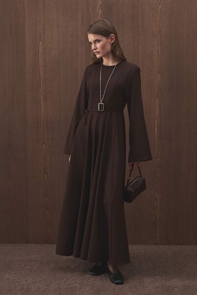 Hooopstore Belden Oturma Detaylı Kahve Elbise