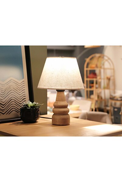 Storish Glad Bohem Ahşap Modern Şık Yatak Odası Salon Masa Lambası Abajur Krem