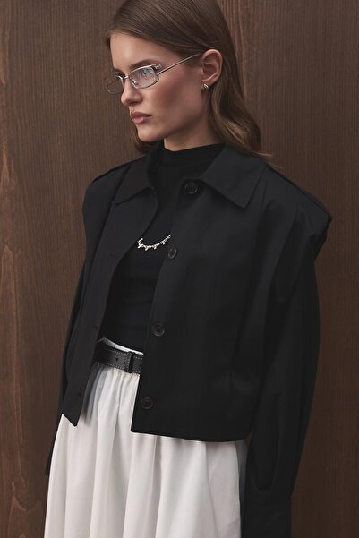 Hooopstore Padded Gabardine Short Black Jacket