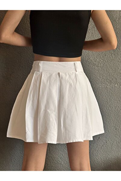 Gönülden Tasarım Біла спідниця з білим льоном, з кишенями та складками