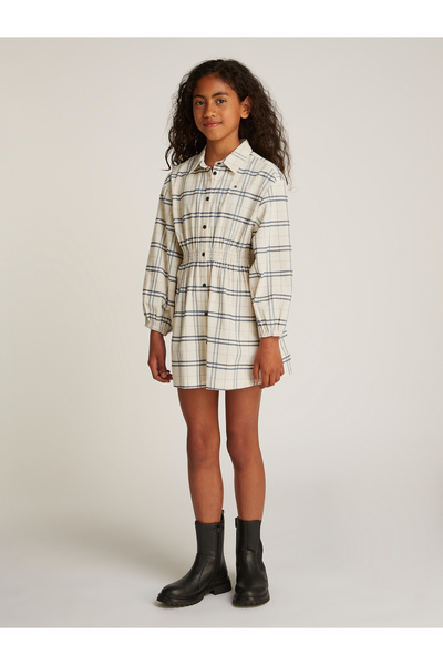 Tommy Hilfiger Girls Classic Beige Check Corduroy Check Shirt Dress