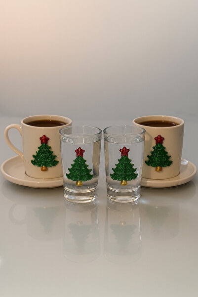 miras home 2-Person Coffee Presentation Set with Pine Tree Accessories and Coffee Side Water Cup