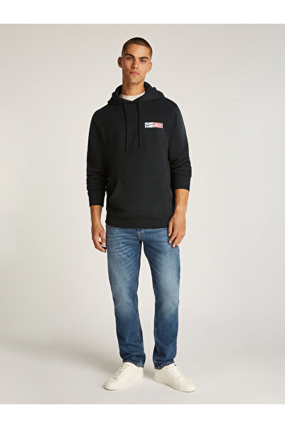 Tommy Hilfiger Men Black Signature Logo Drawstring Hoodie