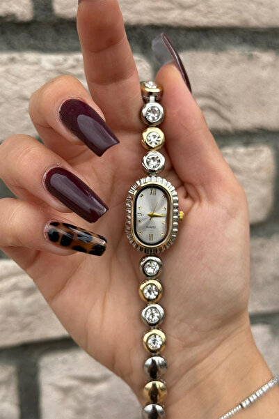 İnogge Misse Model Round Crystal Stone Vintage Two-Tone Women's Wristwatch