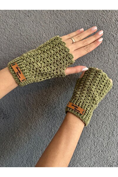 Gönülden Tasarım EL ÖRGÜSÜ YEŞİL PARMAKSIZ KADIN ELDİVEN