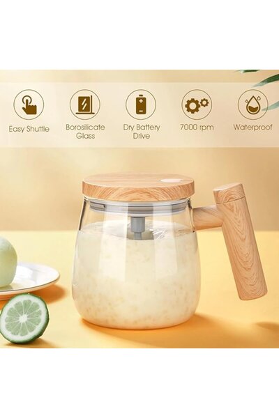 Aurov Electric Stirring Mug, Borosilicate Glass, Mixer, Removable Lid, 400ml