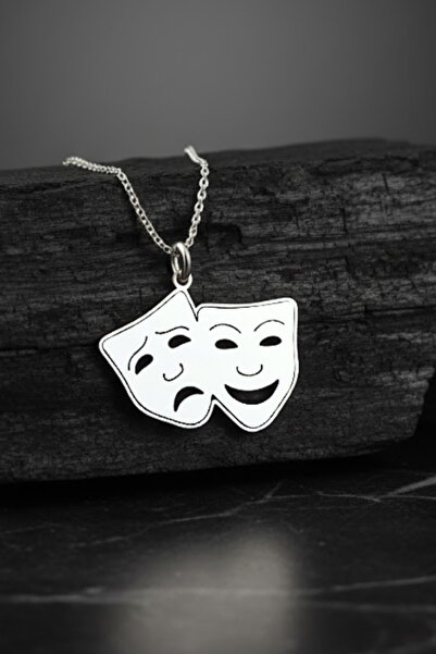 OSMANLI GÜMÜŞ Kadın Gümüş Kolye - Tiyatro Maske Ağlayan Gülen Surat Yüz 925 A...