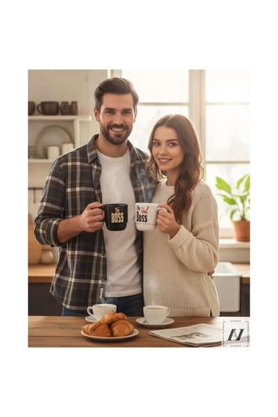 Aurov Set of 2 Couple Mugs, "The Boss & The Real Boss", Premium Ceramics, Tea/Coffee, Valentine's Gift