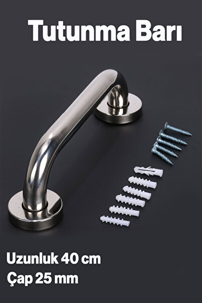 Badem10 Tutunma Barı 40 cm Paslanmaz Metal 25 mm Çap Duvar Tipi Banyo Wc Dest...