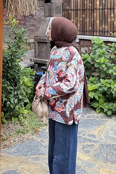 lamelif Μοτίβο καπιτονέ παλτό Bitter Brown