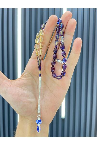 AHMET SİLVER 1000 Ayar Kazaz Gümüş Püsküllü Orjinal Ateş Kehribar Tesbih