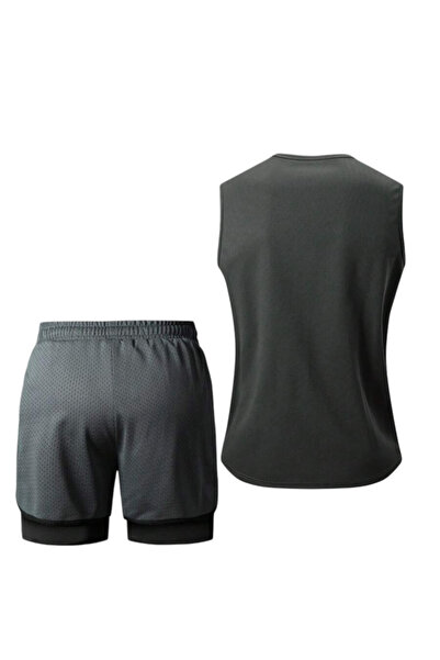 OEM Men's 2-piece sports set with casual tank top and double shorts, Gray - S