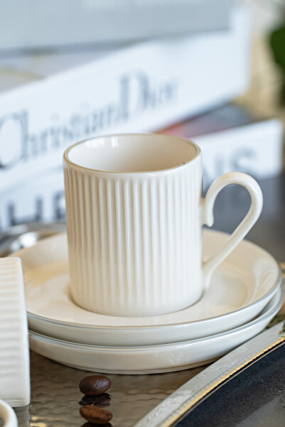 Heda Porselen Bulut Platinum Gilded 4 Piece 2 Person Porcelain Coffee Cup Set