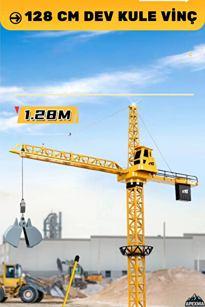 Apexma Oyuncak Uzaktan Kumandalı Tam Otomatik Gövde ve Halatı Hareketli 128 Cm Şarjlı Rc Kule Vinç