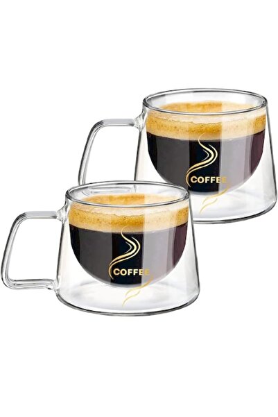 Aurov Set 2 cesti de Cafea din sticla termorezistenta, Aurov®, pereti dubli, 200 ml, transparenta