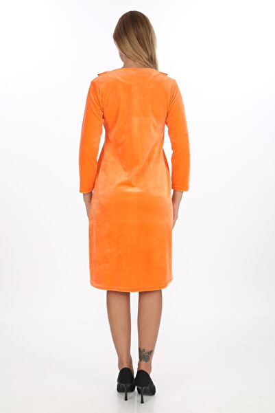 STELLETO Baby Velvet Dress with Stone and Embroidery Detailing, Top Pocket and Zipper Closure