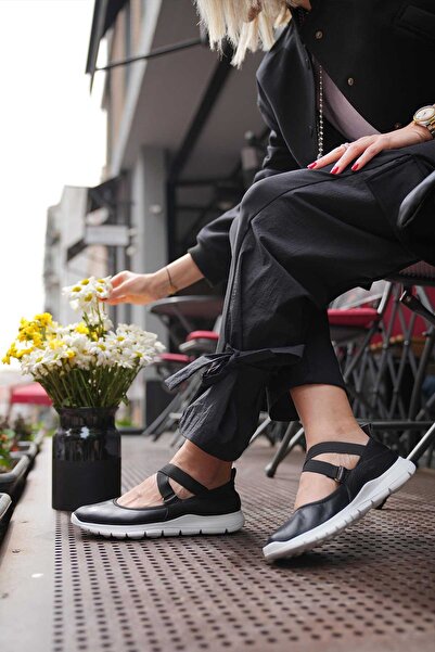 SHOEMOL SKL-061 Siyah Deri Kadın Babet