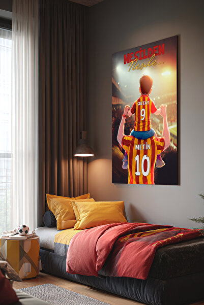 Ahsen resim çerçeve Sarı Kırmızı Kişiye Özel Baba Oğul Kanvas Tablo