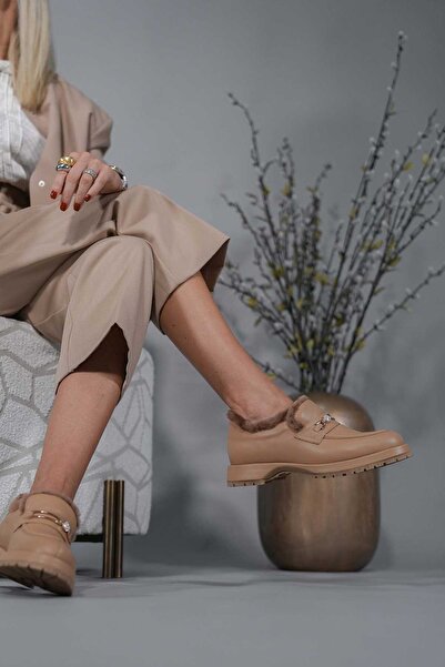 SHOEMOL SKL-051 Nude Deri Kadın Loafer