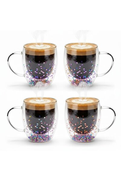 Aurov Set 4 Cani pentru Ceai si Cafea din Sticla Termorezistenta, cu Cristale...