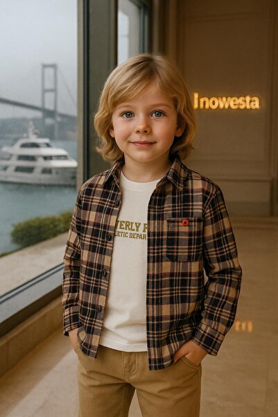 inowesta Boys' Medium Thickness Cashmere Shirt Special Combination 3-Piece Set