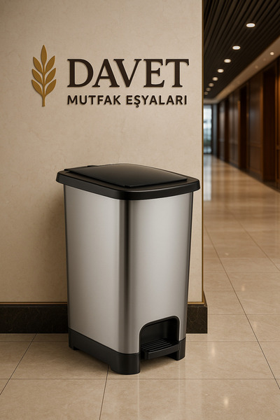 Veliday سلة مهملات بلاستيكية رفيعة بدواسة سعة 40 لتر مع غطاء أسود - لا يوجد دلو داخلي