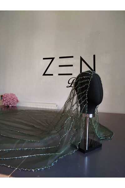 ZEN DUVAK Yağ Yeşili Nakışlı Gelin Duvağı