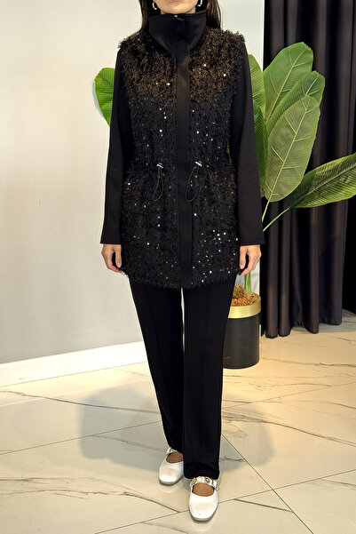 Lale Butik Sequin Vest 3-Piece Set 25102 Black
